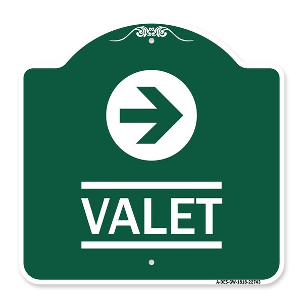 Signmission Designer Series Sign-Valet Right Arrow, Green & White Aluminum Sign, 18" x 18", GW-1818-22743 A-DES-GW-1818-22743 - main